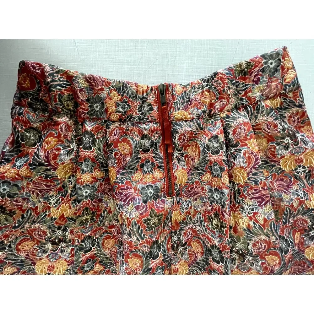 Anthropologie Metallic Skirt Mini Jacquard Holiday Party Boho Floral Pockets Fun